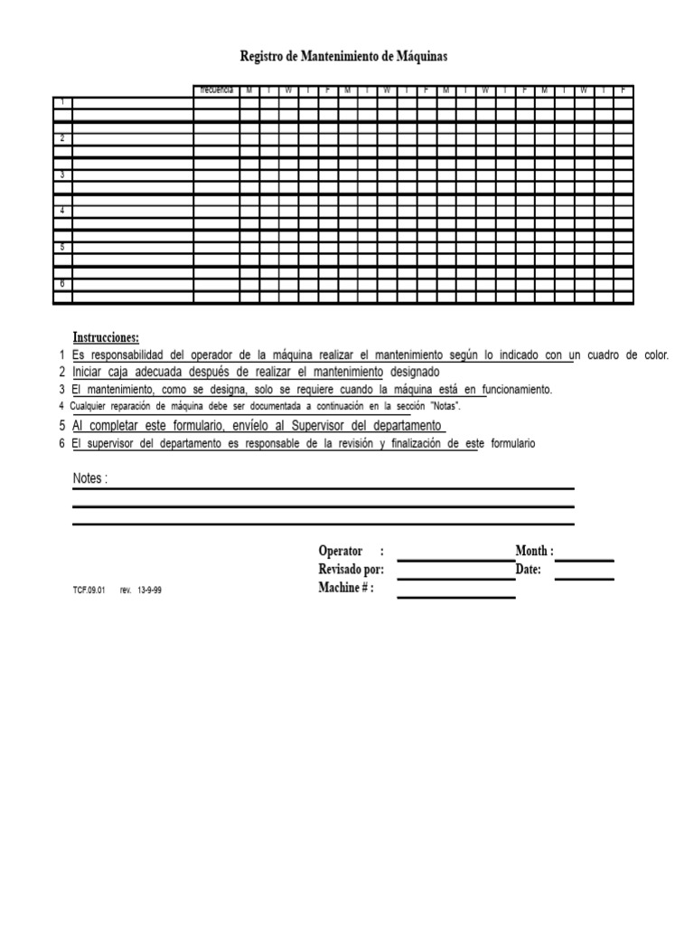 Registro de Mantenimiento de Maquinaria | PDF | Rodamiento (Mecánico ...