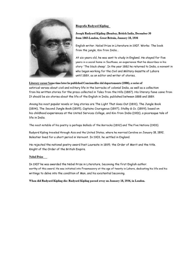 Biography of Rudyard Kipling | PDF | Hans Christian Andersen | Kim (Novel)