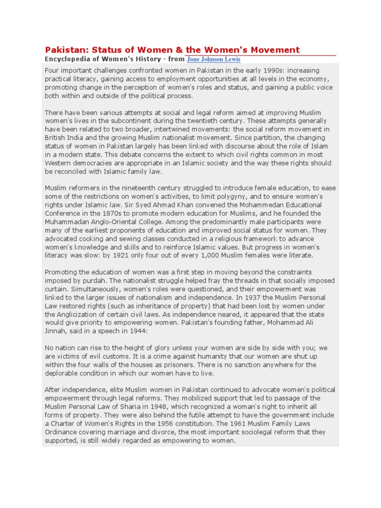 Women's Rights and Status in Pakistan | PDF | Sharia | Pakistan