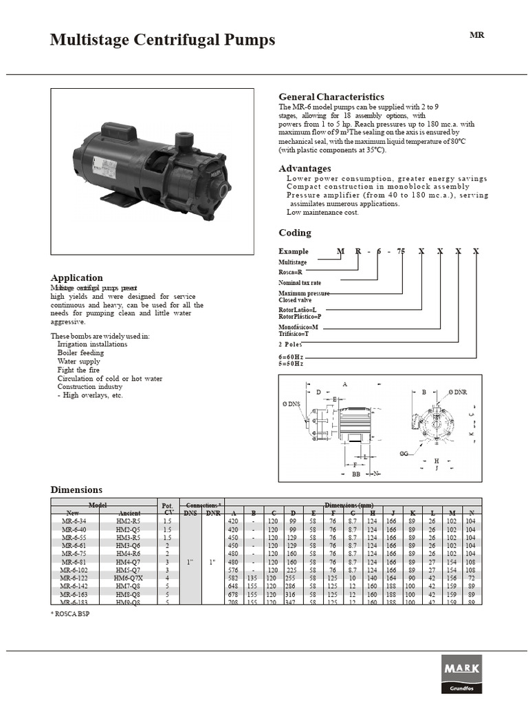 MR Multistage Centrifugal Pumps Guide | PDF | Pump | Hydraulics