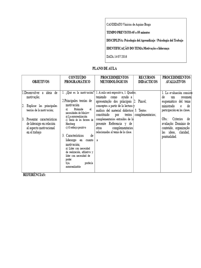 Plan de Clase SÃO LUÍS - Motivación y Liderazgo | PDF | Motivacional ...