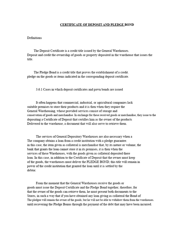 Understanding Deposit Certificates and Pledge Bonds | PDF | Guarantee ...