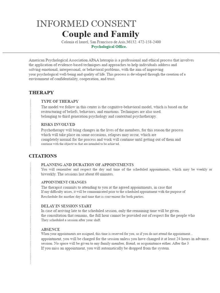 Informed Consent for Therapy Sessions | PDF | Psychotherapy | Psychology