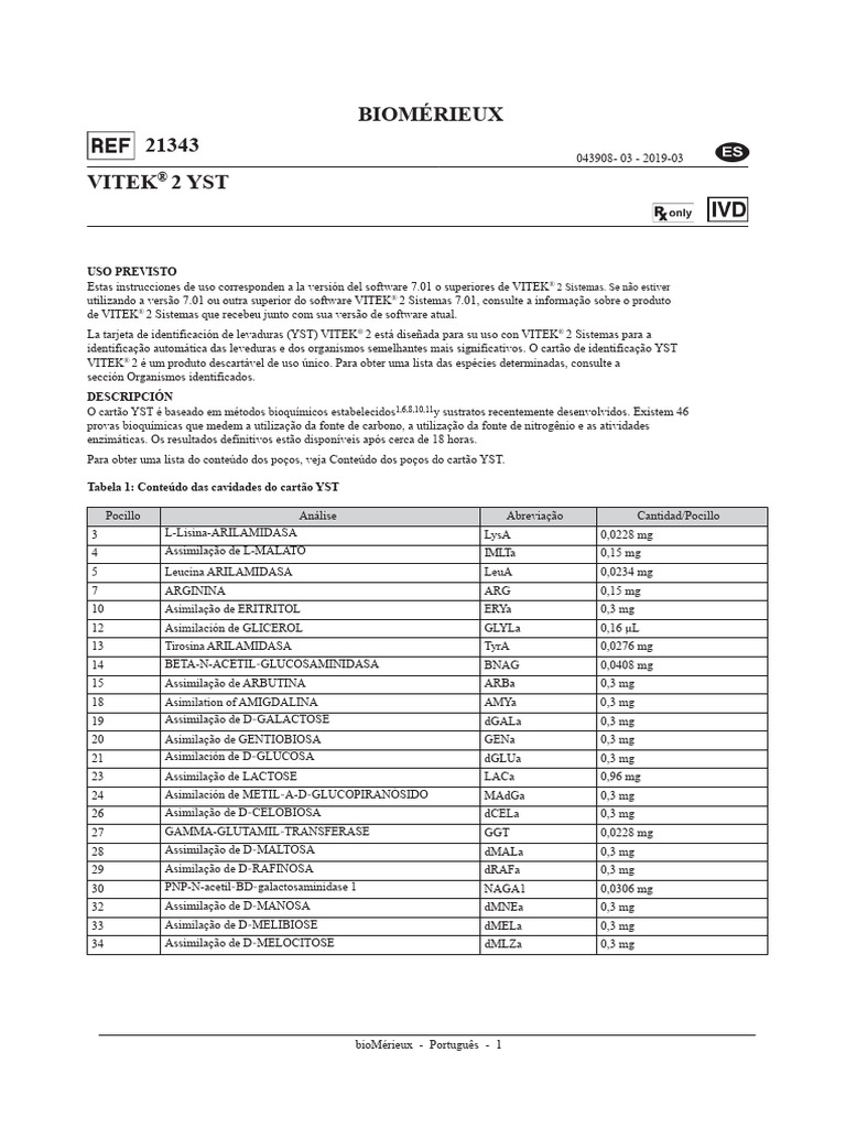 Inserto biomerieux leveduras | PDF | Ágar | Espécies