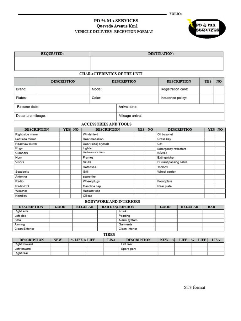 Vehicle Delivery-Reception Format | PDF | Vehicles | Wheeled Vehicles