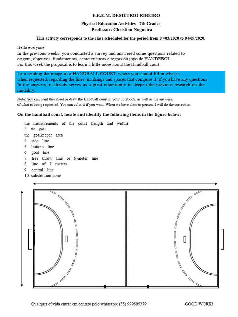Handball Court Activity for 7th Grade | PDF