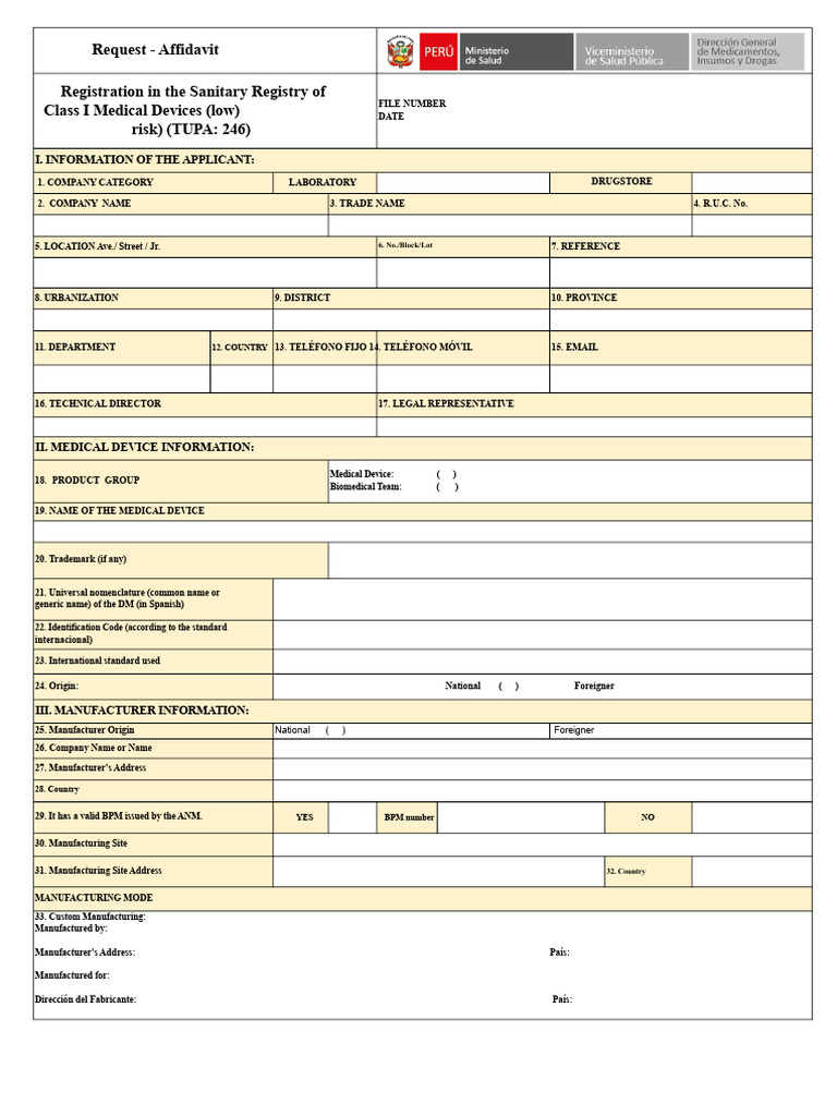 TUPA246 - Registration of Health Registry For Class I Medical Devices ...