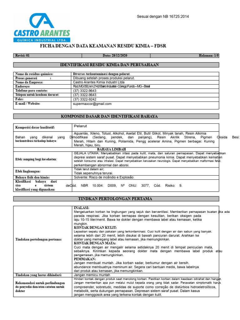 Data Keamanan Residual Kimia FDSR | PDF