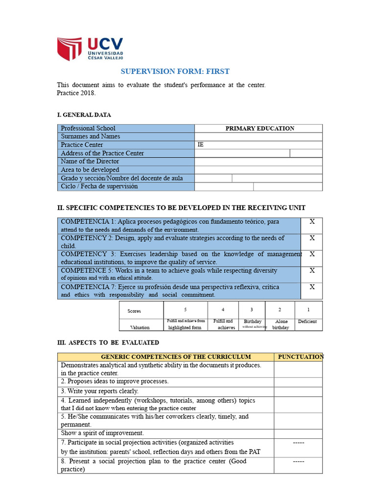 Supervision Form for Student Evaluation | PDF | Learning | Social ...