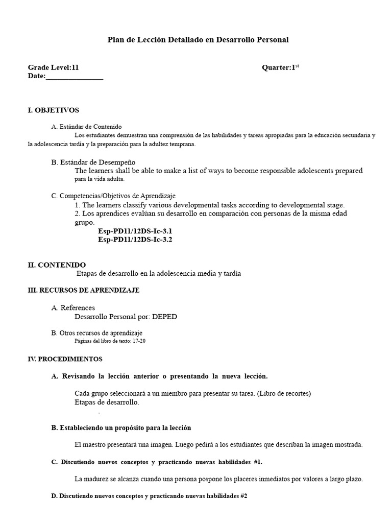 Lección de Desarrollo Personal para Adolescentes | PDF | Ciencias del ...