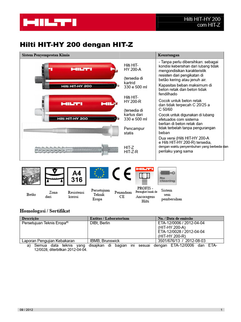 Hilti HIT-HY 200: Sistem Penyemprotan Kimia | PDF