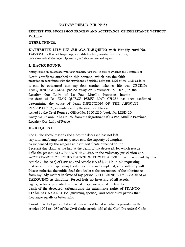 Inheritance Request Without Will | PDF | Inheritance | Will And Testament
