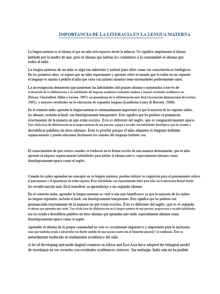Importancia de la lengua materna en educación | PDF | Primer idioma ...