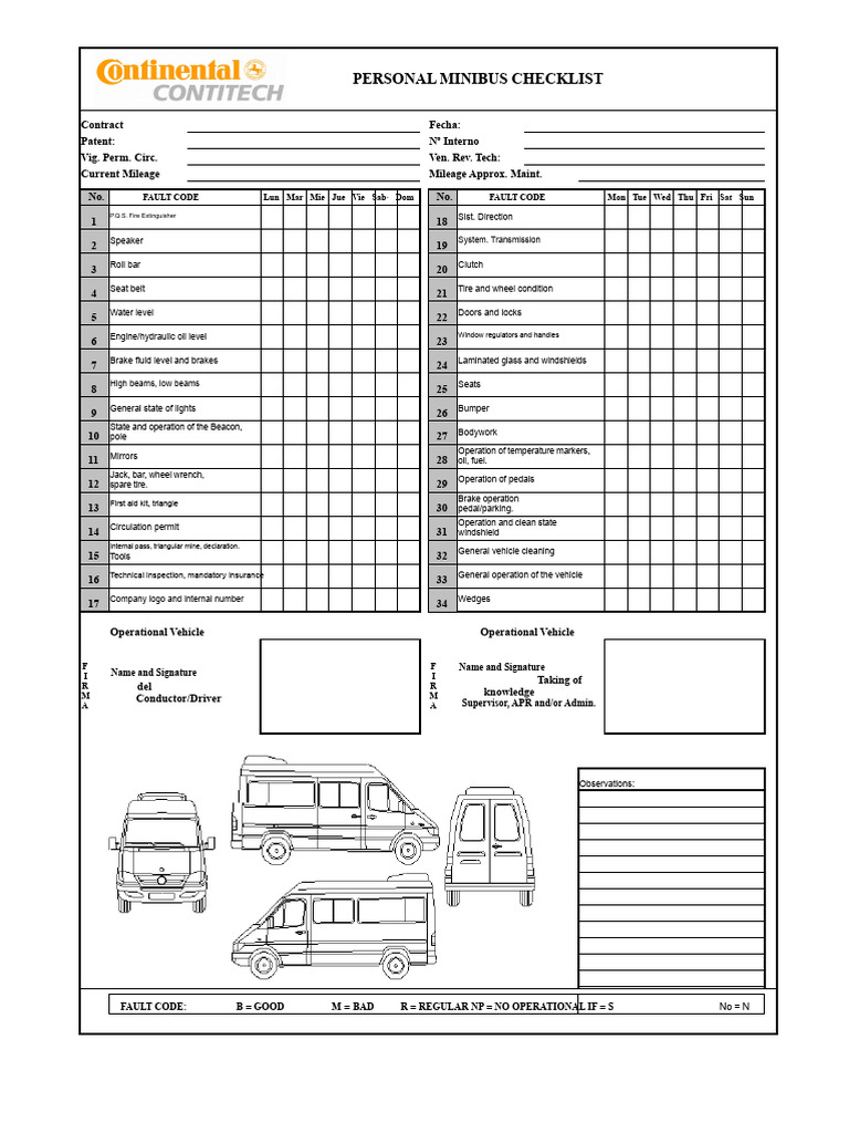 Minibus Safety Inspection Checklist | PDF | Vehicles | Transport