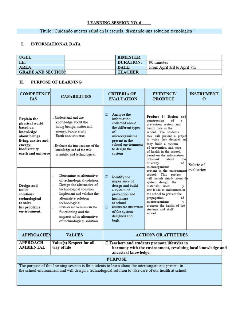 1st - LEARNING SESSION - 6th GRADE | PDF | Teachers | Antimicrobial
