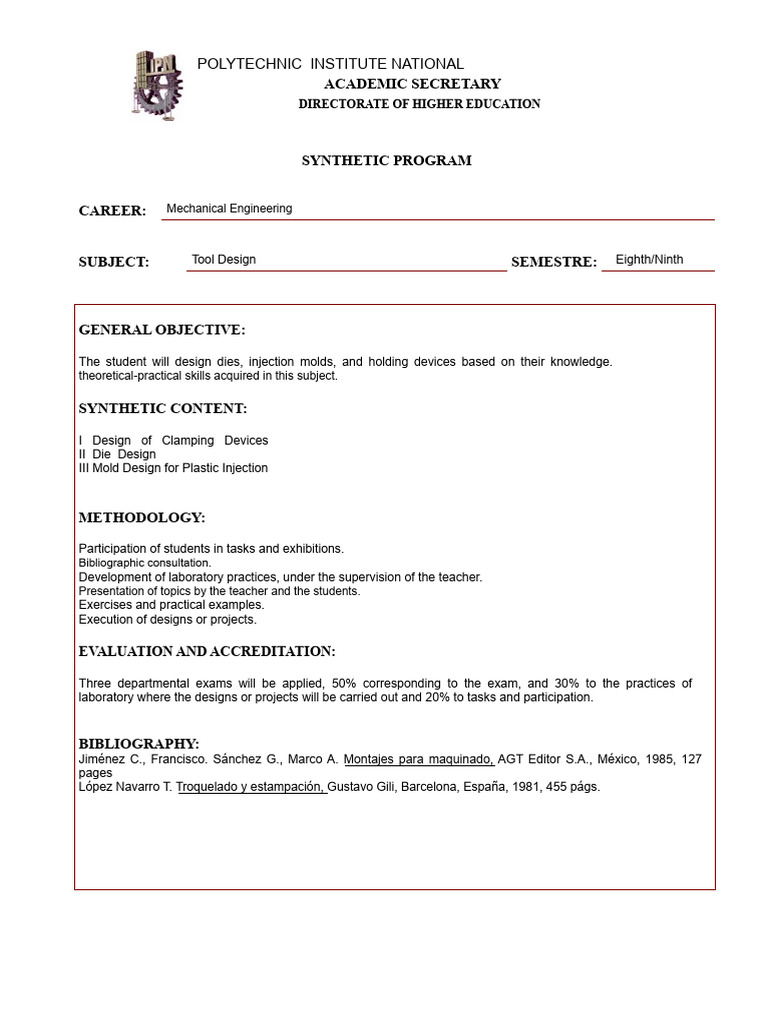 Tool Design Course Overview for Engineers | PDF | Engineering | Teachers