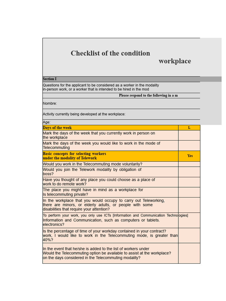 Telecommuting Safety Checklist | PDF | Chair | Lighting