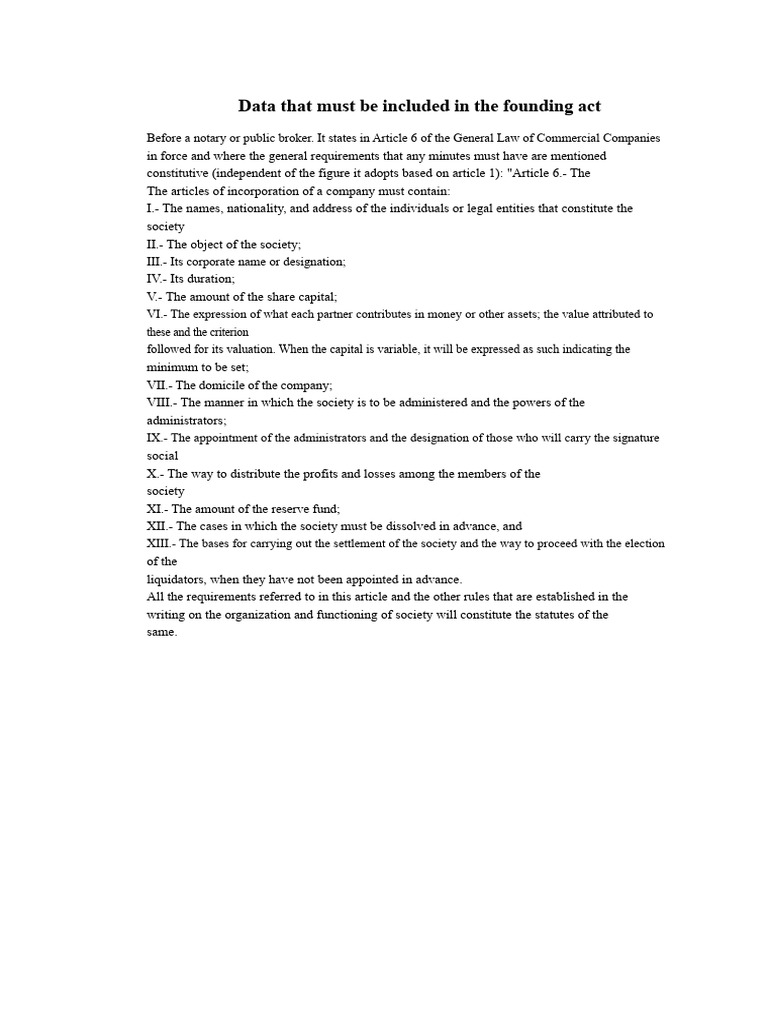 Data That Must Be Included in The Articles of Incorporation | PDF