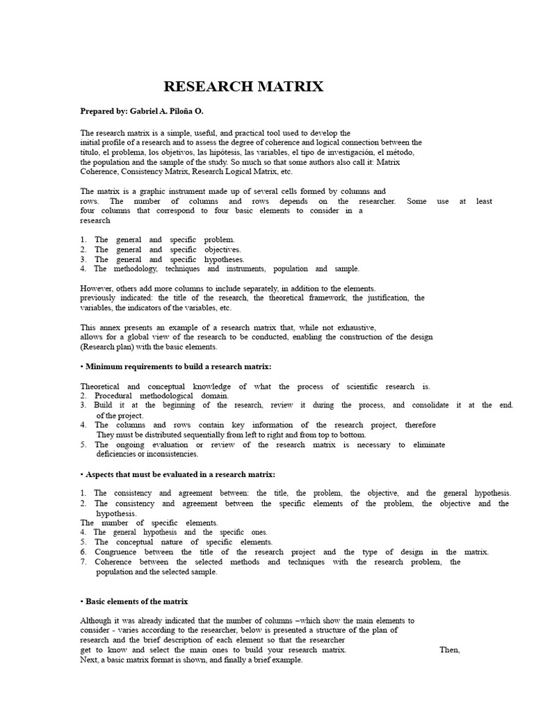Research Matrix: Structure and Use | PDF | Scientific Method | Methodology