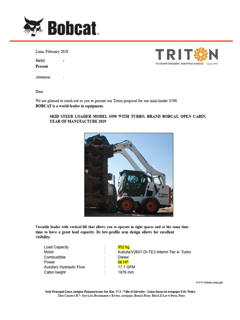 Bobcat s590 | PDF | Loader (Equipment) | Automotive Technologies