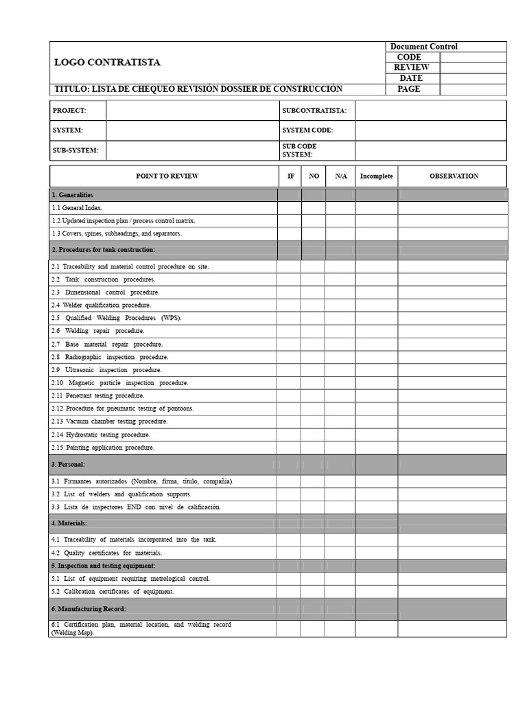 Construction Dossier Review Checklist | PDF | Welding | Construction
