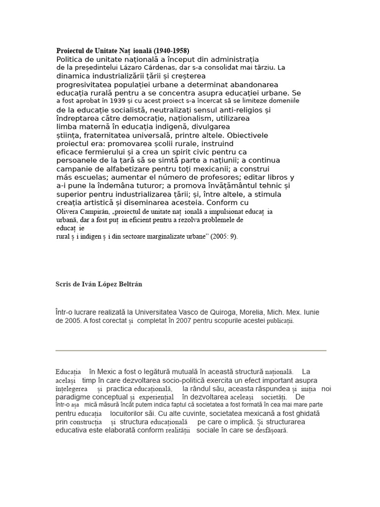 Proiect de Unitate Națională | PDF