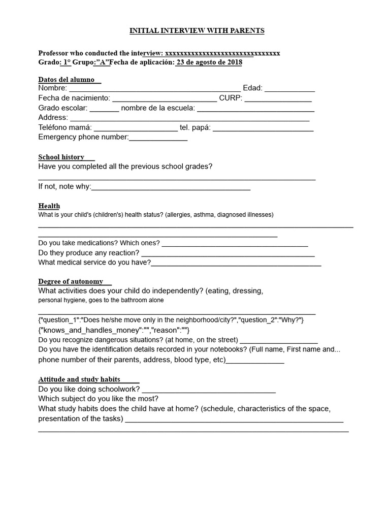 Parent Interview for Student Assessment | PDF