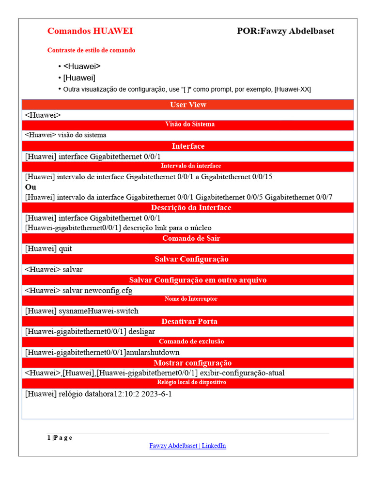 Comandos Essenciais HUAWEI | PDF | Endereço de IP | Protocolo de ...
