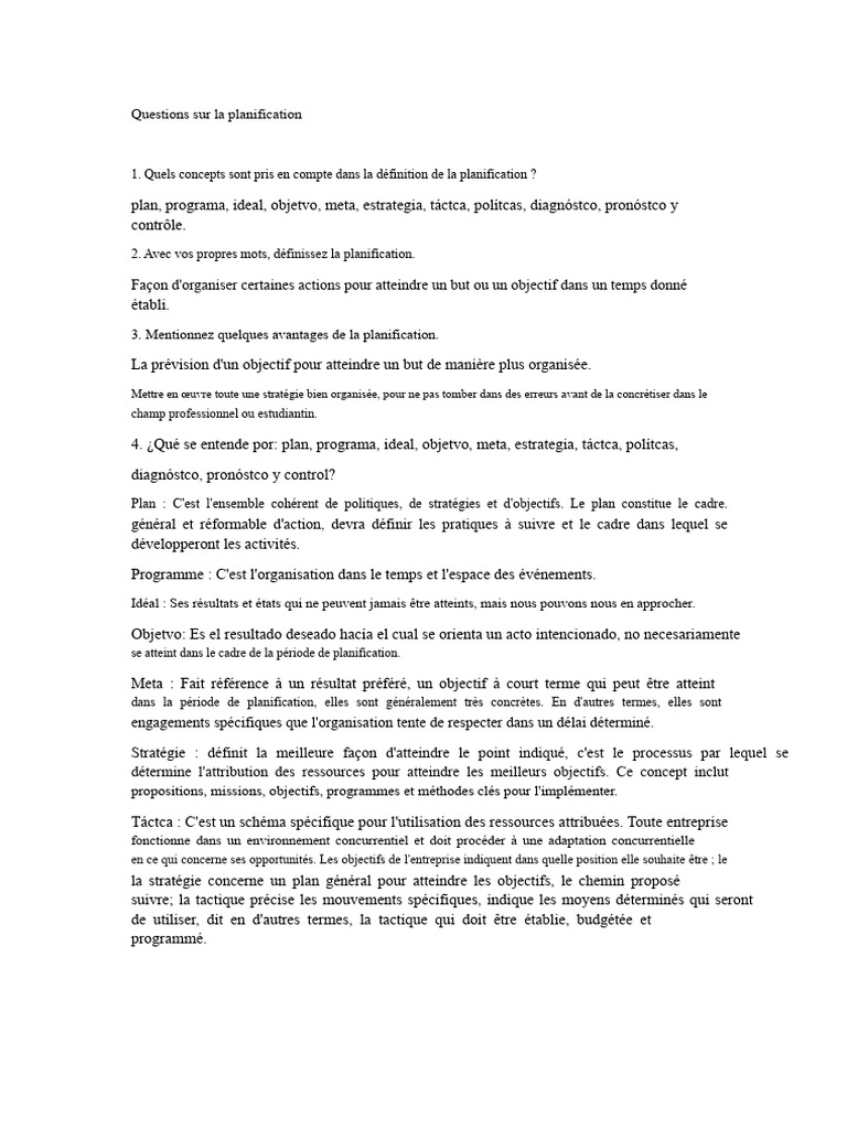 Concepts clés de la planification efficace | PDF | Planification