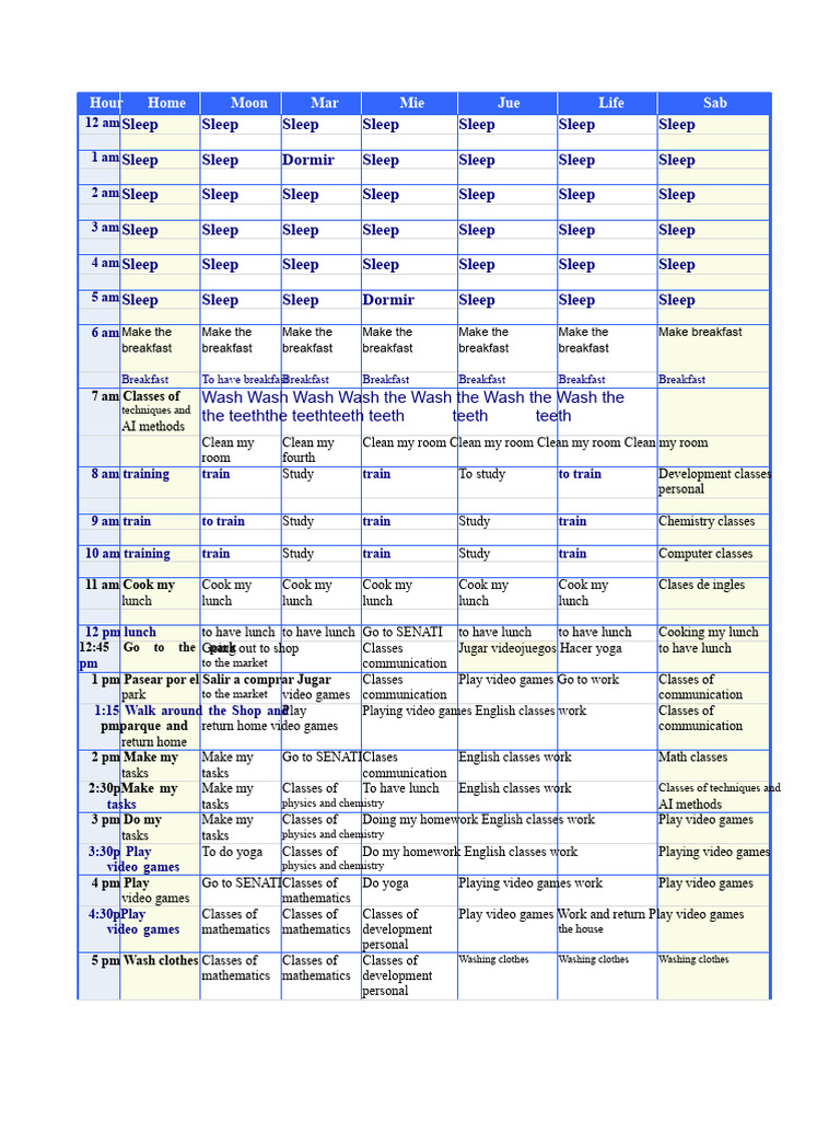 Daily Schedule and Activities Plan | PDF | Hygiene