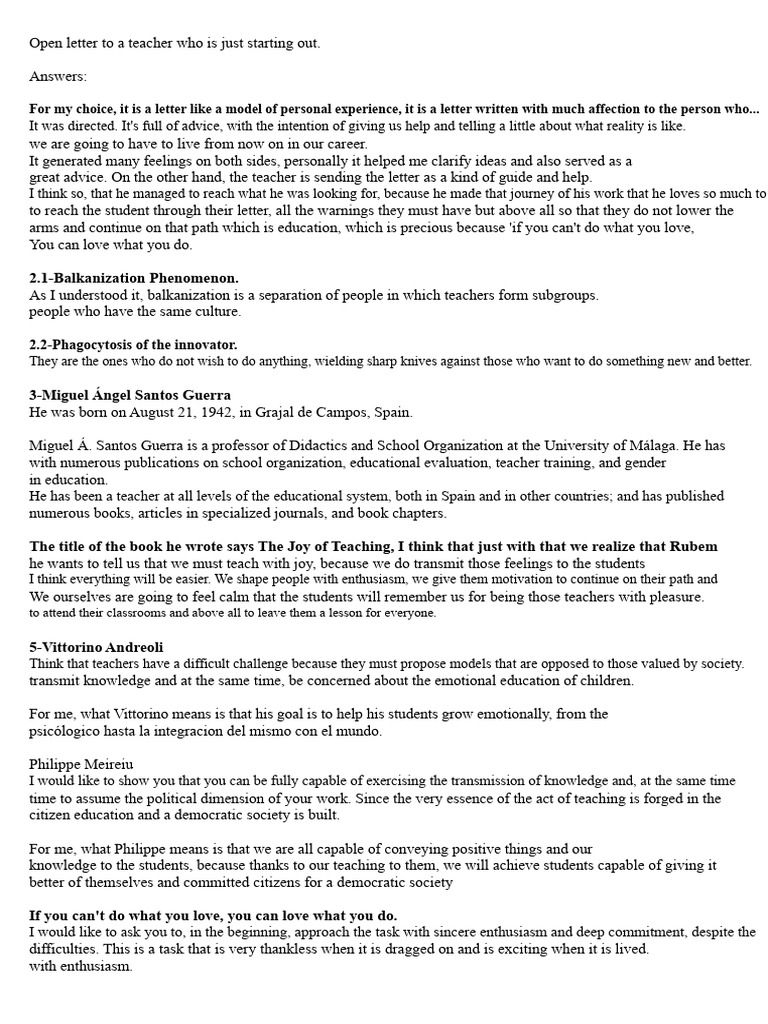 Guidance for New Teachers: An Open Letter | PDF | Teachers | Social ...