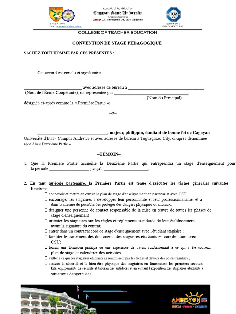 Convention de Stage Pédagogique Étudiant | PDF