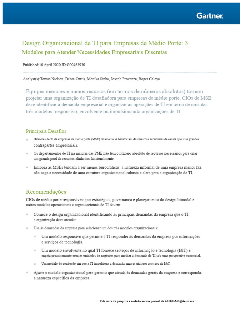 Modelos de TI para Empresas de Médio Porte | PDF | Tecnologia da ...