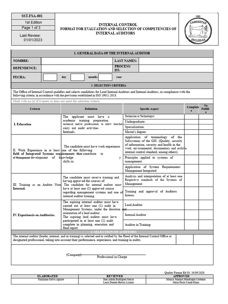 Internal Auditor Competency Evaluation Guide | PDF | Audit | Internal ...