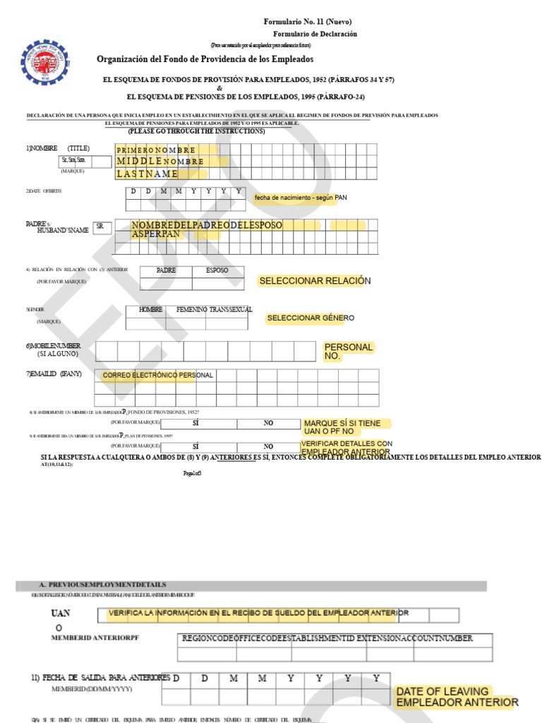 Formulario de Declaración de PF (Formulario 11) - FORMULARIO DE MUESTRA ...