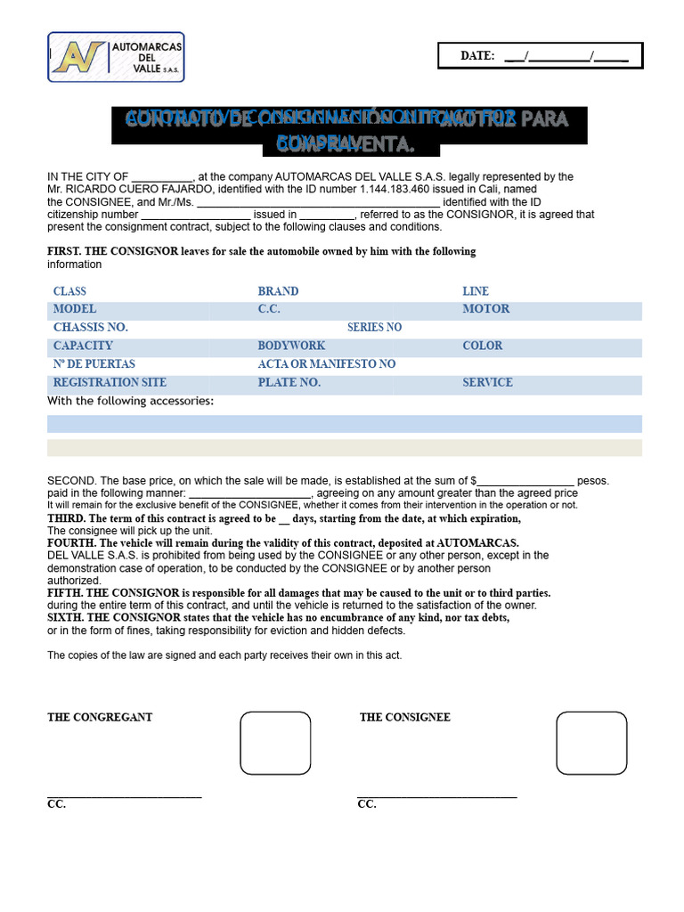 Automotive Consignment Contract Template | PDF | Motor Vehicle | Land ...