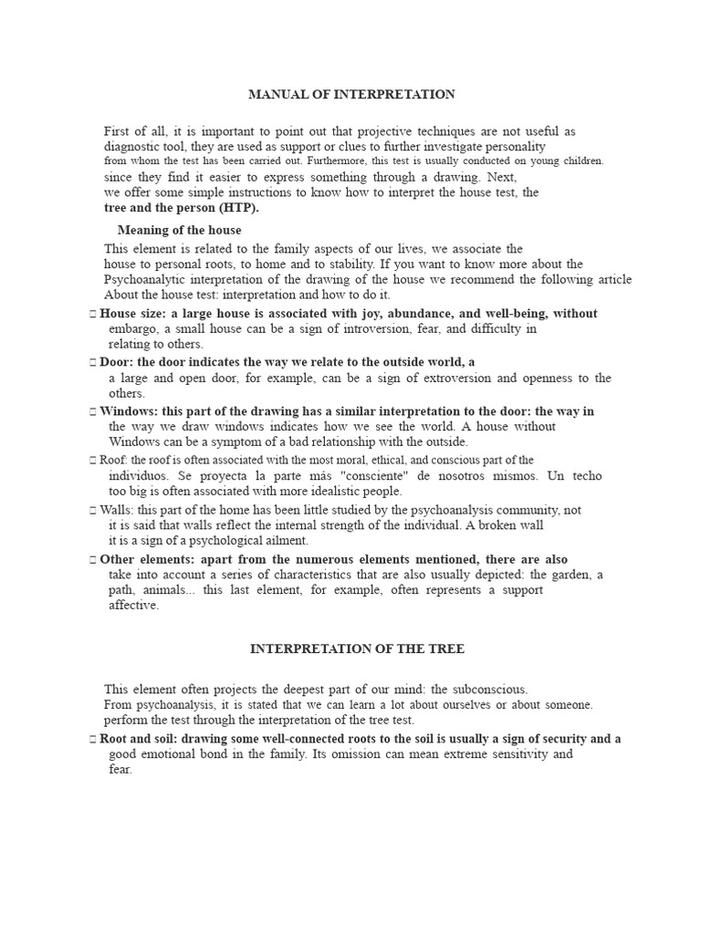 HTP Interpretation Manual | PDF | Psychoanalysis | Psychological Concepts