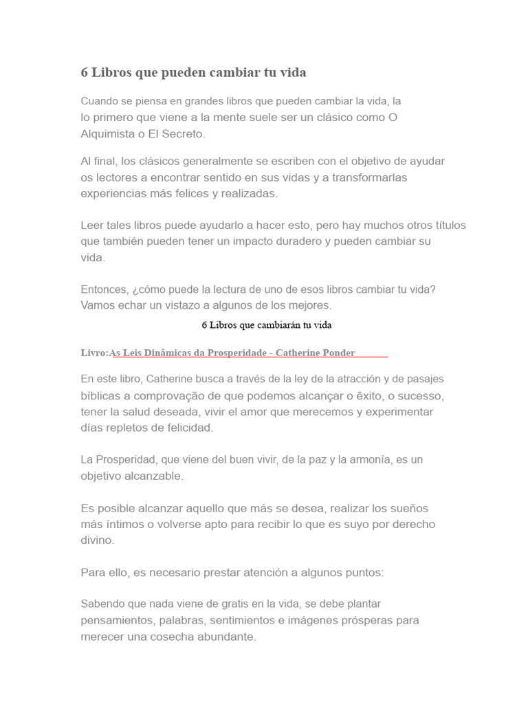 6 Libros Transformadores para tu Vida | PDF | Amor | Conceptos psicologicos