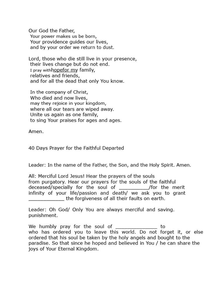40 Days Prayer For The Faithful Departed | PDF | Jesus | God The Father