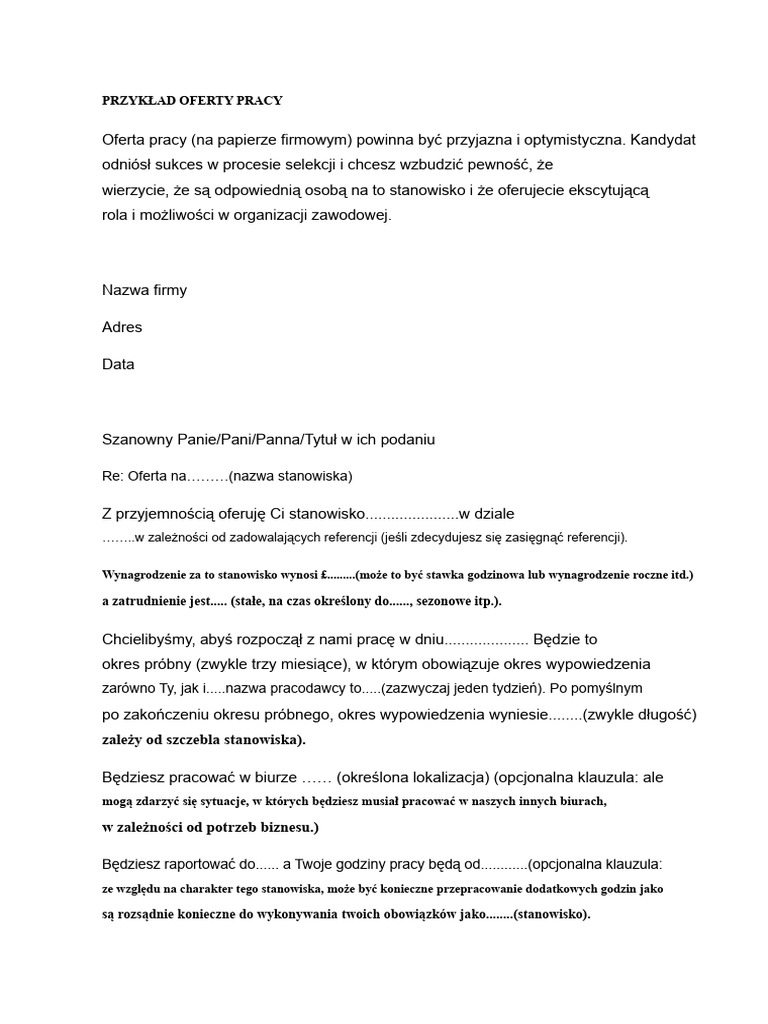 Format Listu Ofertowego o Pracę | PDF
