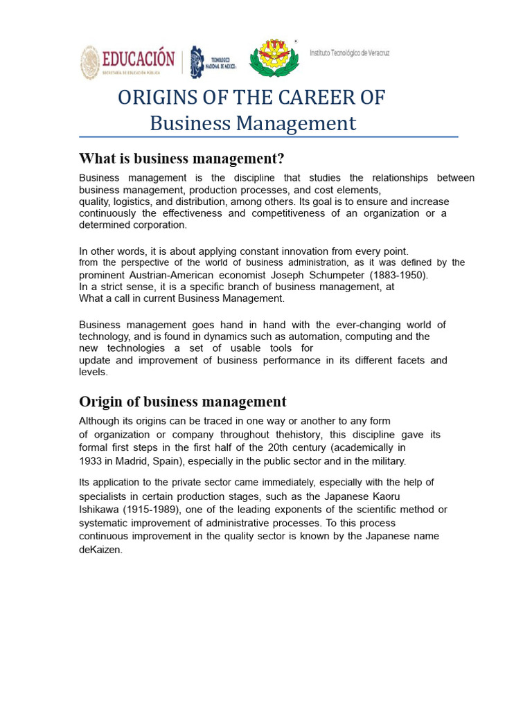 Origins and Importance of Business Management | PDF | Business ...