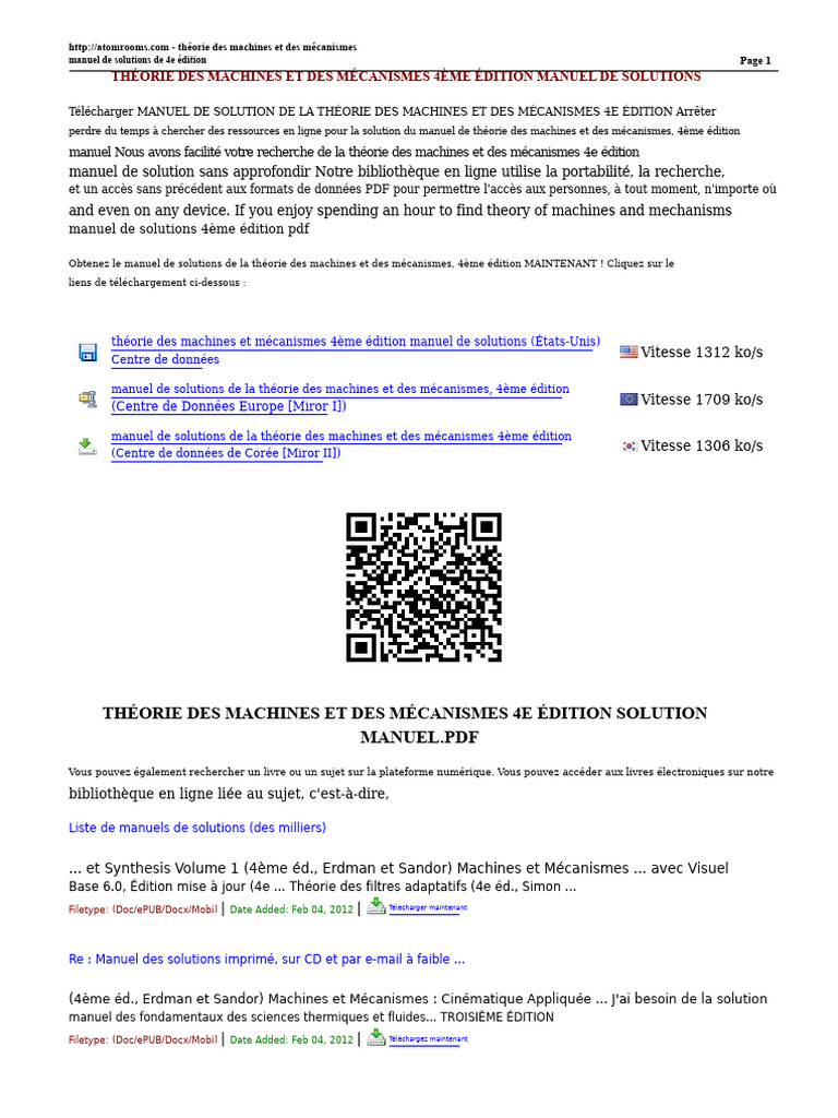 Manuel de solutions - Machines et mécanismes | PDF | Physique appliquée ...
