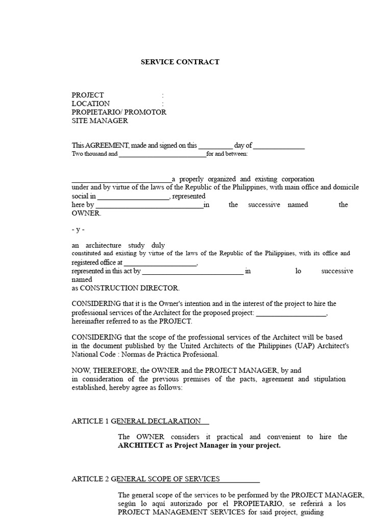 Project Management Service Contract | PDF | General Contractor | Architect