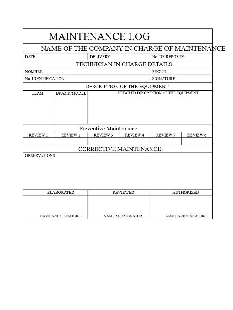 Equipment Maintenance Log Template | PDF