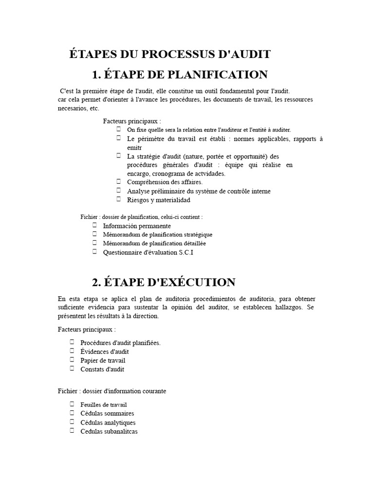 Étapes clés du processus d'audit | PDF | Audit | Planification