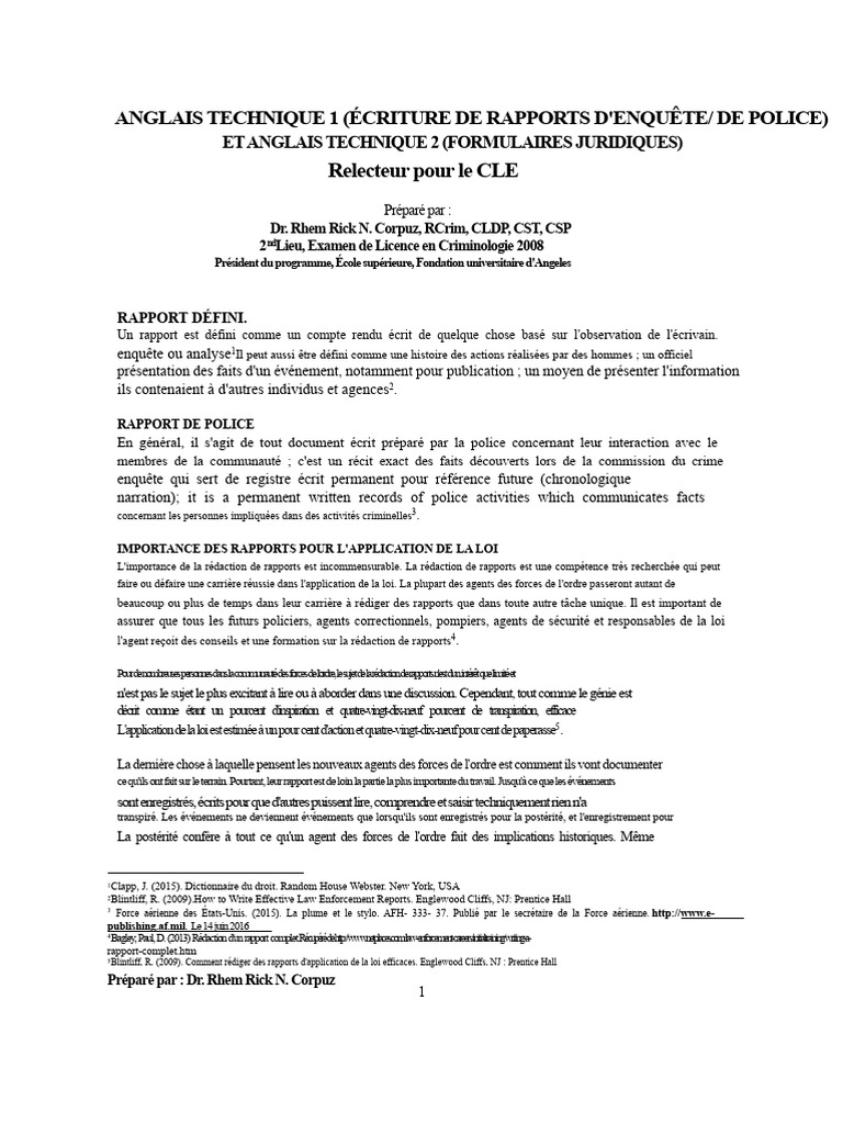 Rédaction de Rapports Policiers Efficaces | PDF | Crimes | Crime et ...
