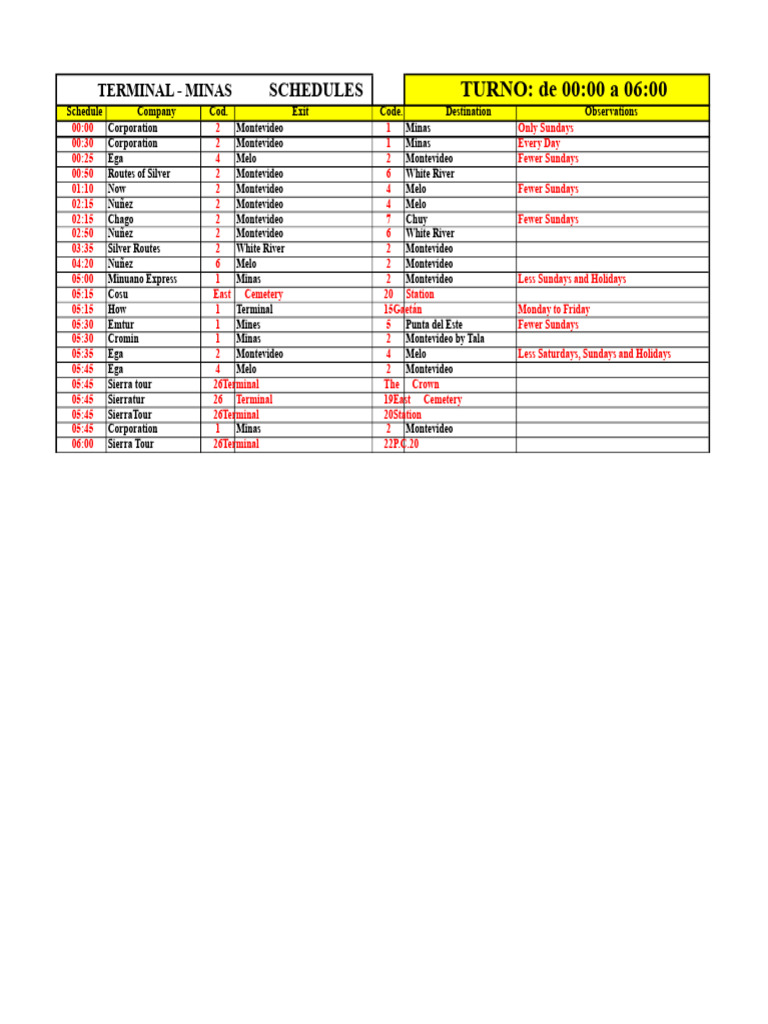 Sierratur Minas Bus Schedules | PDF | Transport | Bus Transport