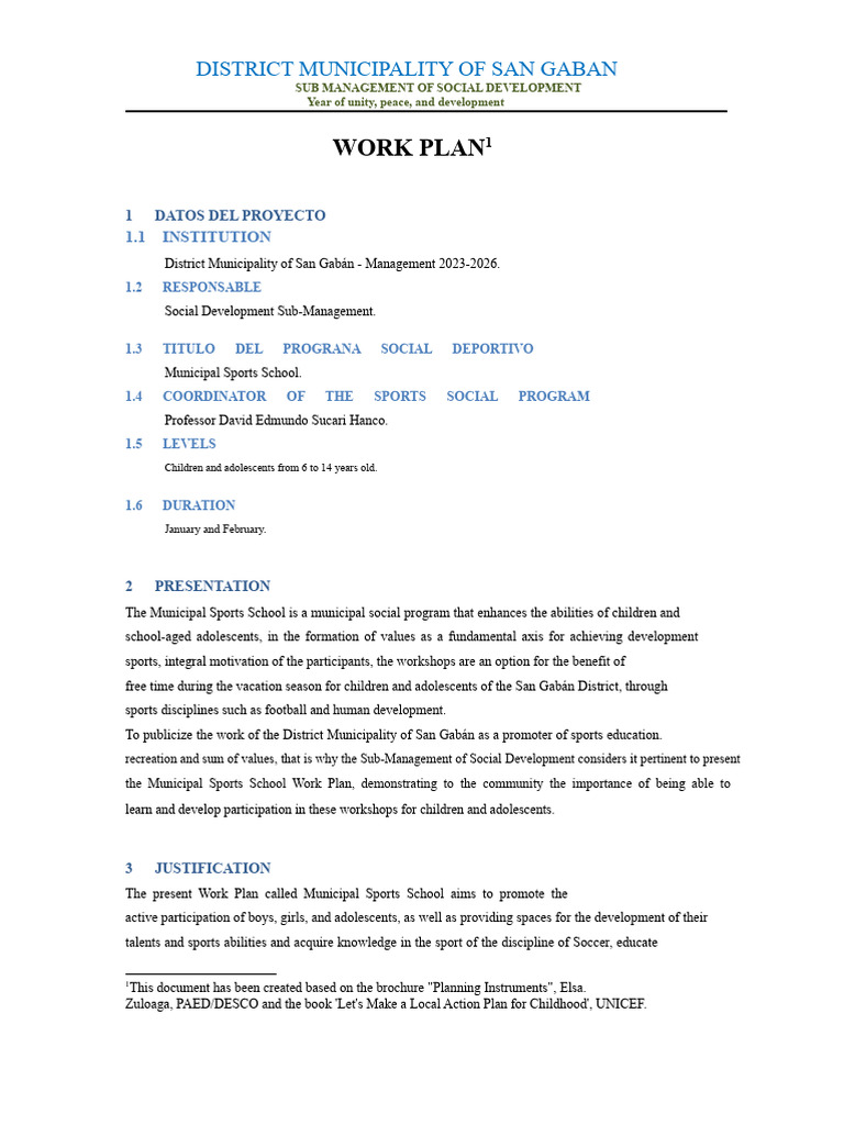 Municipal Sports School Work Plan 2023 | PDF