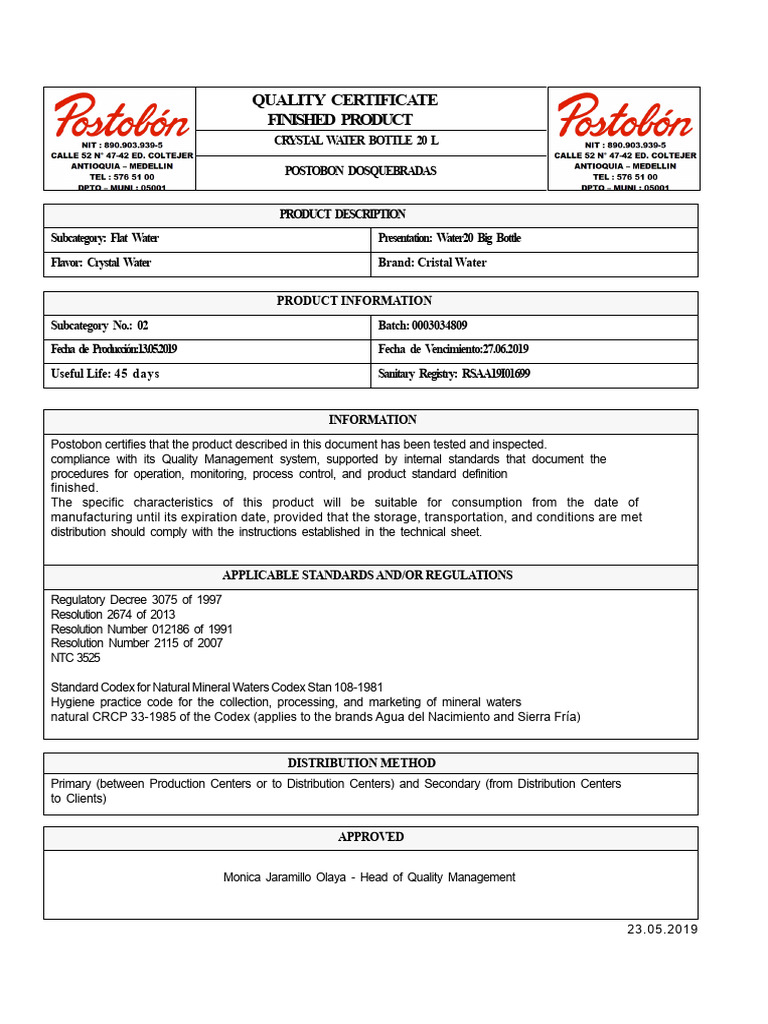 Quality Certificate | PDF