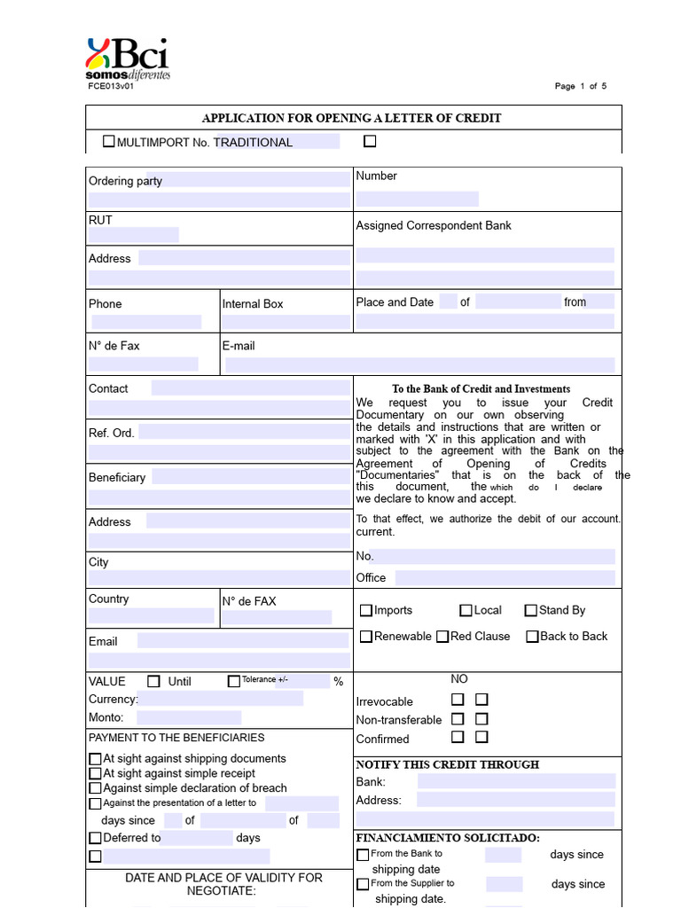 Letter of Credit Application Form | PDF | Letter Of Credit | Banks